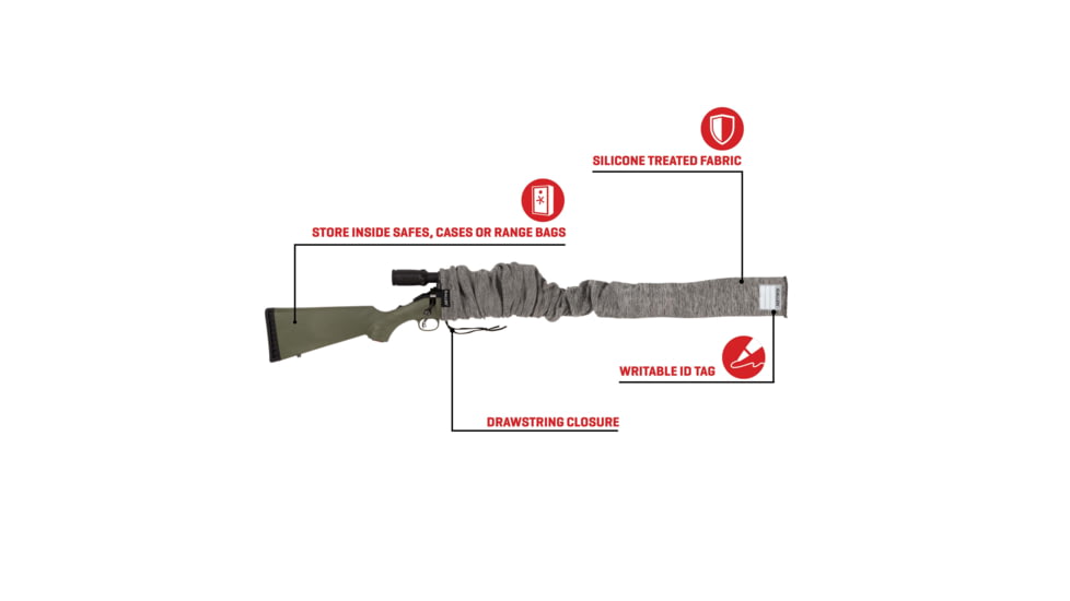 Allen Stretch Knit Gun Sock w/Writeable ID Label for Rifles with Scopes and Shotguns, Silicone Treated, Gray, 52 in, 13167