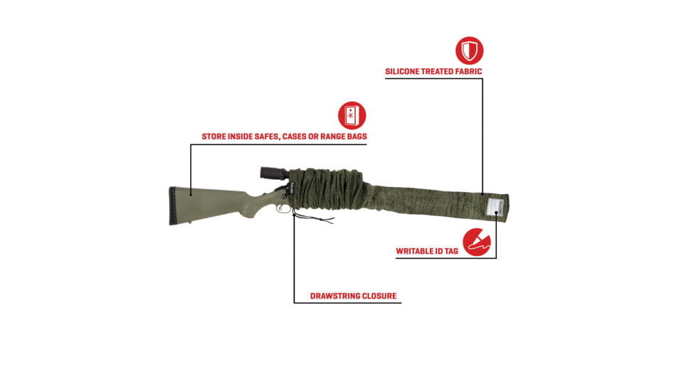 Allen Stretch Knit Gun Sock w/Writeable ID Label for Rifles with Scopes and Shotguns, Silicone Treated, Green, 52 in, 13171