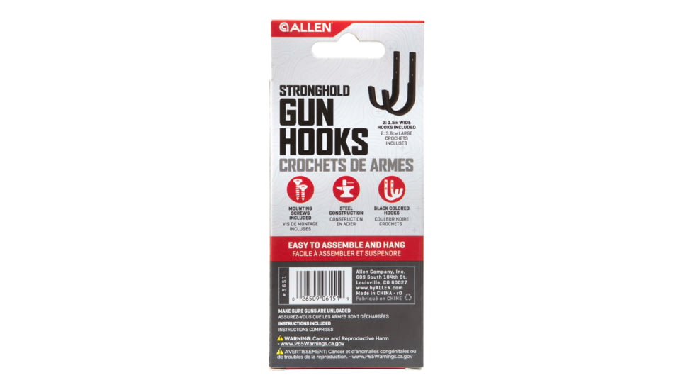 Allen Stronghold Steel Hooks, 1 Handgun/Rifle/Shotgun, Black, Steel, 2 Pack, 5651