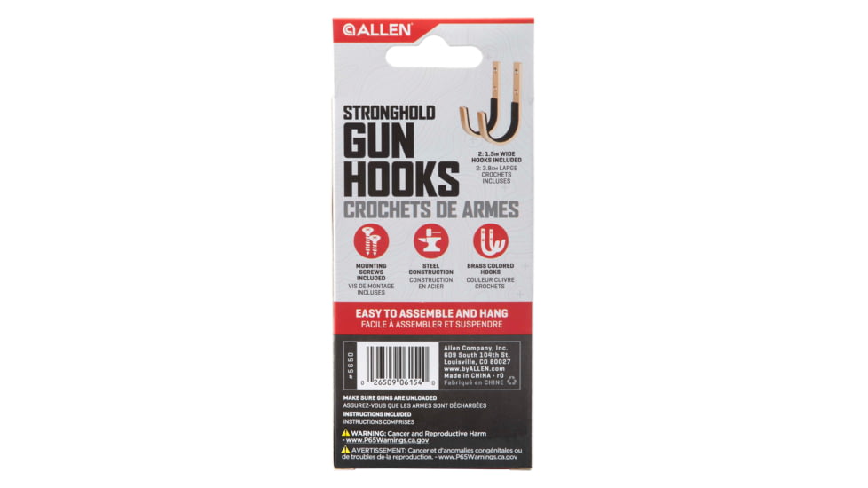 Allen Stronghold Steel Hooks, 1 Handgun/Rifle/Shotgun, Brass, Steel, 2 Pack, 5650