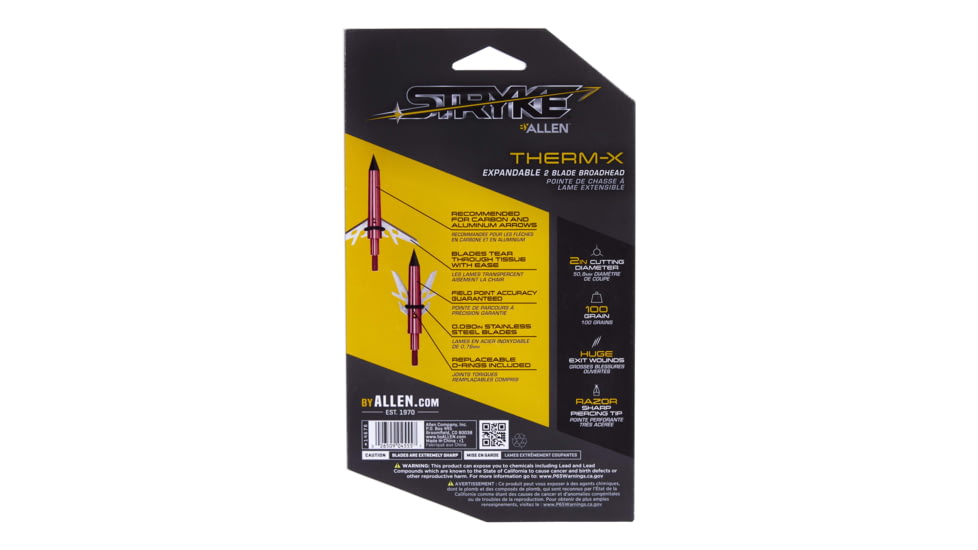 Allen Stryke Therm-X Cut On Contact Mechanical Broadhead, 3 Pack, 100 Grain, 14676