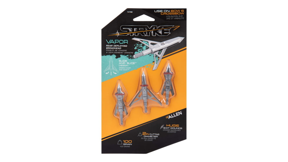 Allen Stryke Vapor Rear Deploying 2 Blade Broadhead, 100-Grain, 3-Pack, 14786