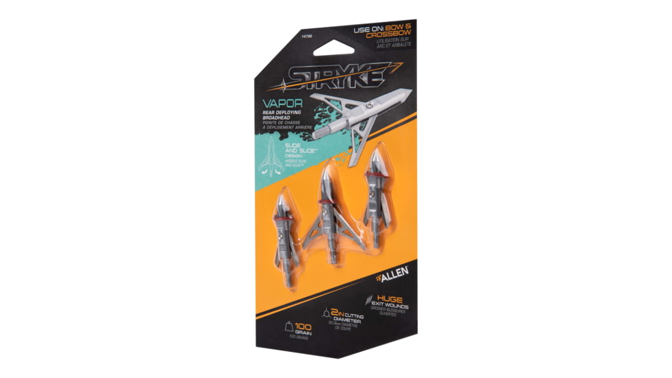 Allen Stryke Vapor Rear Deploying 2 Blade Broadhead, 100-Grain, 3-Pack, 14786