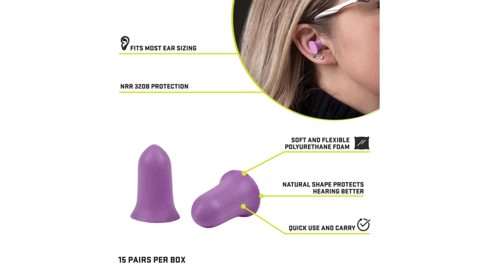 Allen ULTRX Tapered Foam Ear Plugs, 15-Pairs, Purple, 4134
