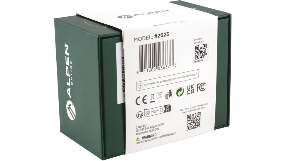 Alpen Argus LT 1x26x23mm Open Red Dot Sight, 3 Reticle Options, 3 MOA Dot, Black, 1212960