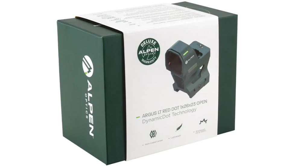 Alpen Argus LT 1x26x23mm Open Red Dot Sight, 3 Reticle Options, 3 MOA Dot, Black, 1212960
