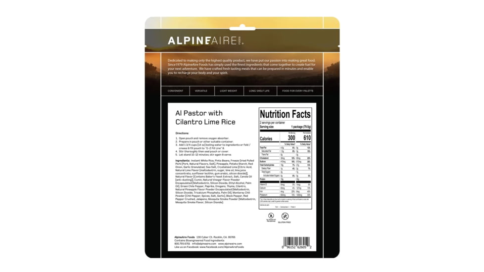 Katadyn Alpine Aire Foods Al Pastor with Cilantro Lime Rice, 1 Serving, 62605