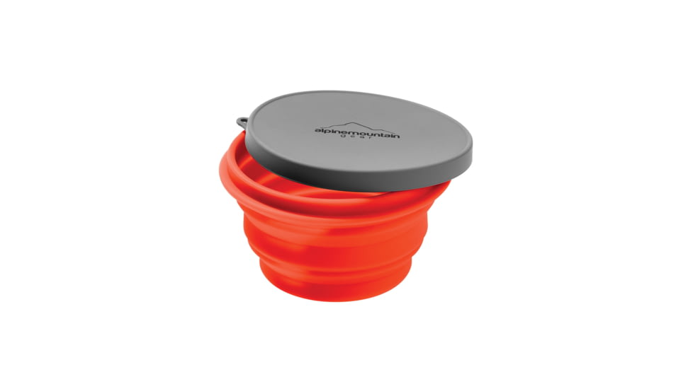 Alpine Mountain Gear Small Collapsible Silicone Container with Lid and Eyelet for hanging, Red, AMGCSB-S