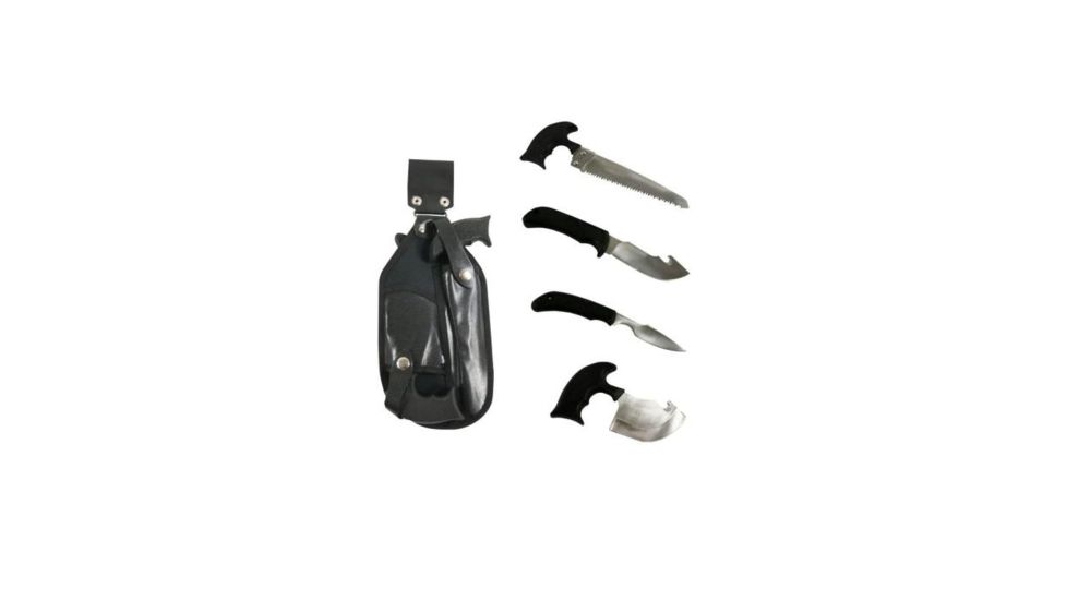 Altan Outdoor Skinning Knife Set, 3 x Knives, 1 x Saw, 4.5 in Gut Hook, 3.25in Skinner, 3.5in Caper, 7in Saw, Black, A-KNF-007