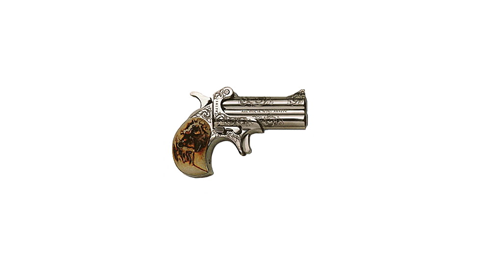 American Derringer M-1-Engraved Pistol, .45 Colt, 3in barrel, stainless steel frame, stag horn grip, 2-barrel, blade front, 2 round magazine, AD-M-1 EG-.45C-3-1-FRRMPG