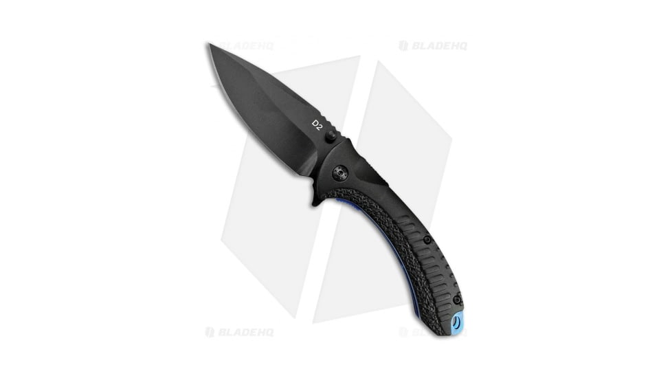 American Buffalo Knife Elite Blue Protector Folding Knife, 3.50in, D2, Drop Point Blade, Aluminum Black Handle, Black/Black, 7.50in, BHQ-79269