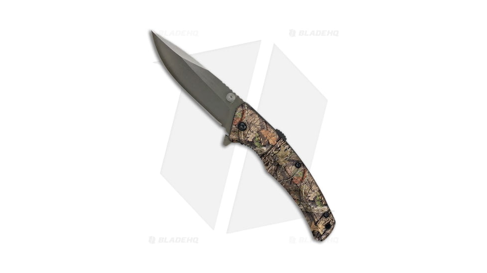 American Buffalo Knife Sidewinder Spring Assisted Opening Folding Knife, 3.50in, 8Cr13MoV Stainless Steel, Drop Point Blade, G10 Mossy Oak Break Handle, Camo/Black, 7.75in, BHQ-96370