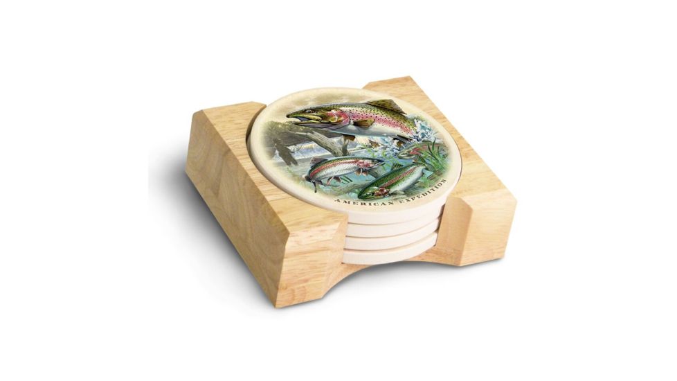 American Expedition Stone Coaster Set, Rainbow Trout Collage 4011963