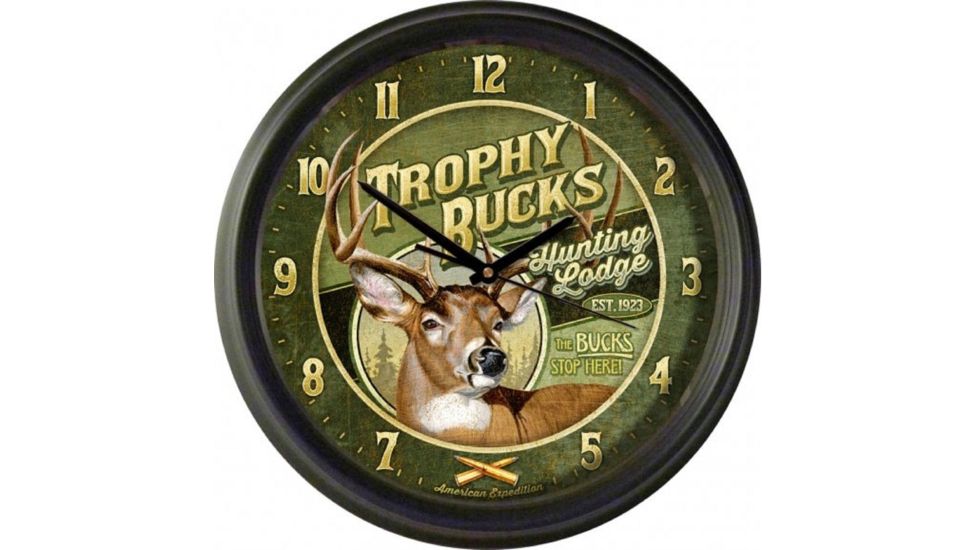 American Expedition Vintage Clock With Trophy Bucks Hunting Lodge 4010735