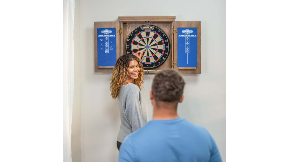 American Legend Charleston Bristle Dartboard Cabinet Set, Wood grain, D4401W