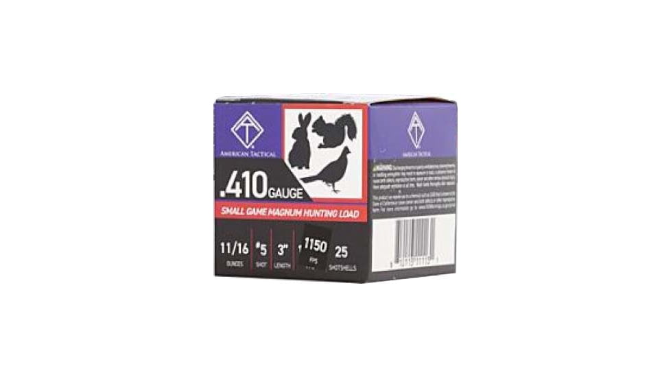 American Tactical Imports Hunting .410 Gauge 2 1/2 in 11/16 oz 5 Shot, Shotgun Ammo, 25 Rounds, ATIAC41035