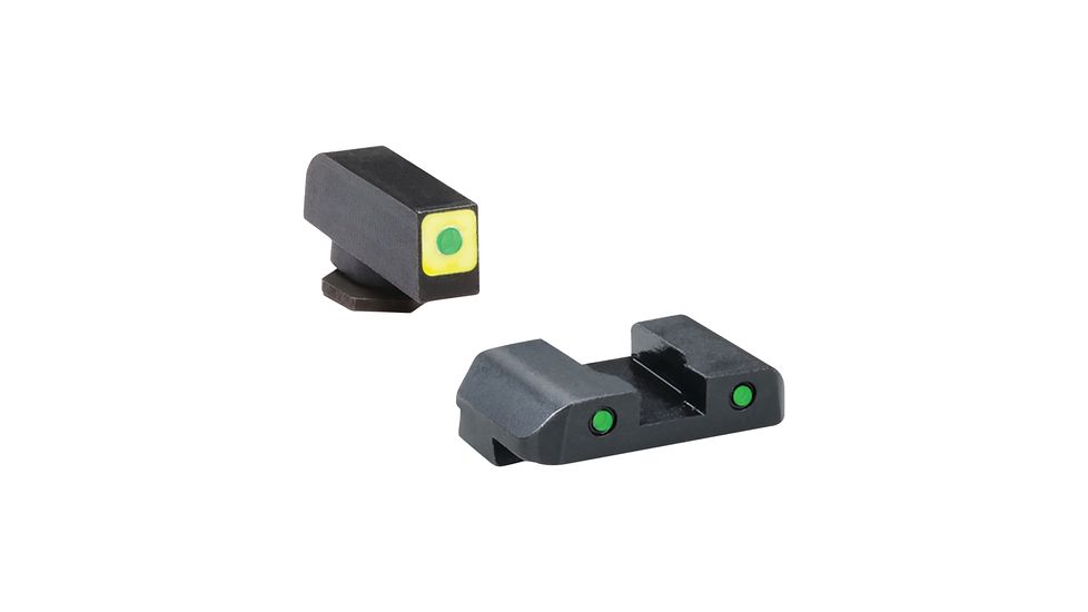 Ameriglo CAP LE Tritium Sight Set Glock 17/19 Green Front With Luminescent Green Square Outline Green Rear Horizontal Line