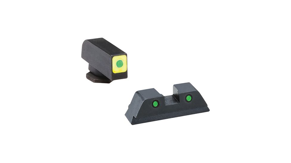 Ameriglo CAP LE Tritium Sight Set Glock 42/43 Green Front With Luminescent Green Square Outline Green Rear Horizontal Line