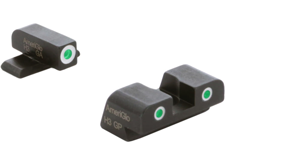 AmeriGlo Classic 3 Dot Tritium Night Sight Set for Springfield Hellcat w/Front Green Tritium/ Rear Green Tritium, White Outlines, SA-113