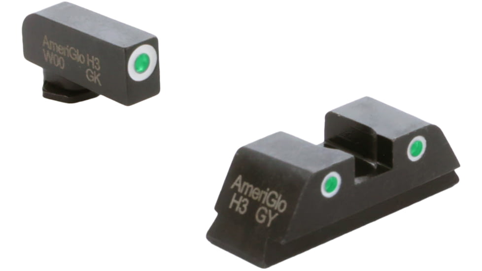 AmeriGlo Classic 3 Dot Tritium Night Sight Set for Walther PDP w/Front Green Tritium White Outline/ Rear Green Tritium Black Outline, WA-119