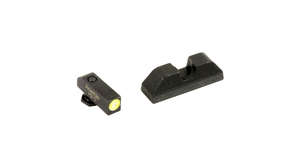 Ameriglo Glock 17-19-22-23-24-26-27-33-34-35-37-38-39 Protector Sight w/ Front Serrated Round Notch Rear, Green Tritium LimeGreenLumi Outline Front Black Re, AMGGL-354