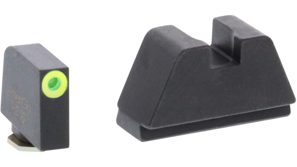 AmeriGlo Glock 2XL Tritium Night Sight Suppressor/Optic Height Sets, Green Tritium LumiGreen Outline .350in front, FlatBlack .429in Rear, Fits all Glock Except 42 &amp; 43, 2XL, up to 0.319in DH, GL-681