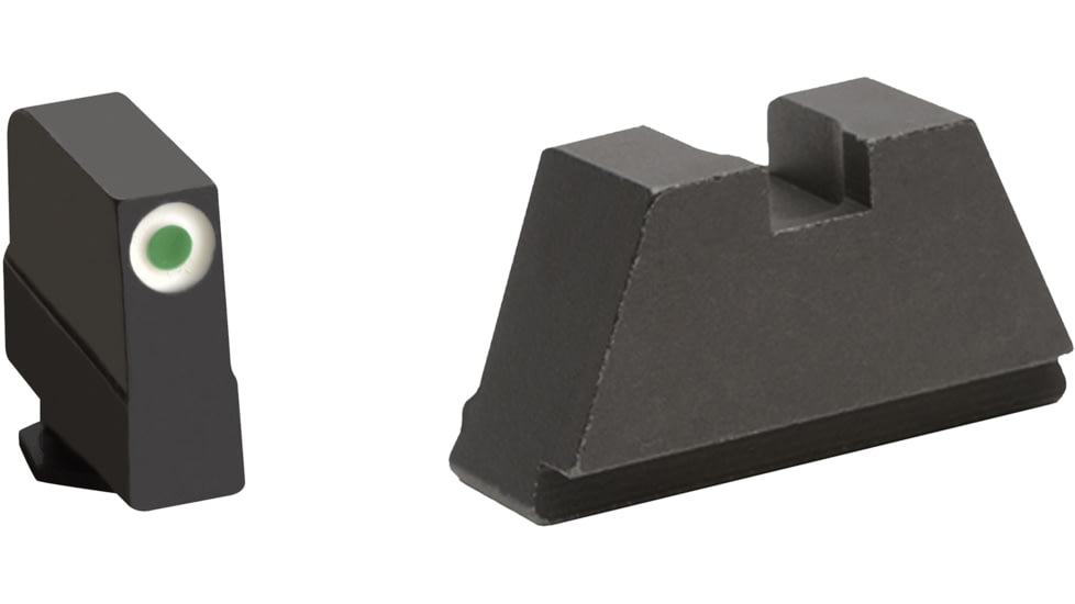 AmeriGlo Glock 3XL Tritium Night Sight Suppressor/Optic Height Set, Green Tritium White Outline .365in front, FlatBlack .451in Rear, Fits all Glock Except 42 &amp; 43, 3XL, up to 0.341in DH, GL-491