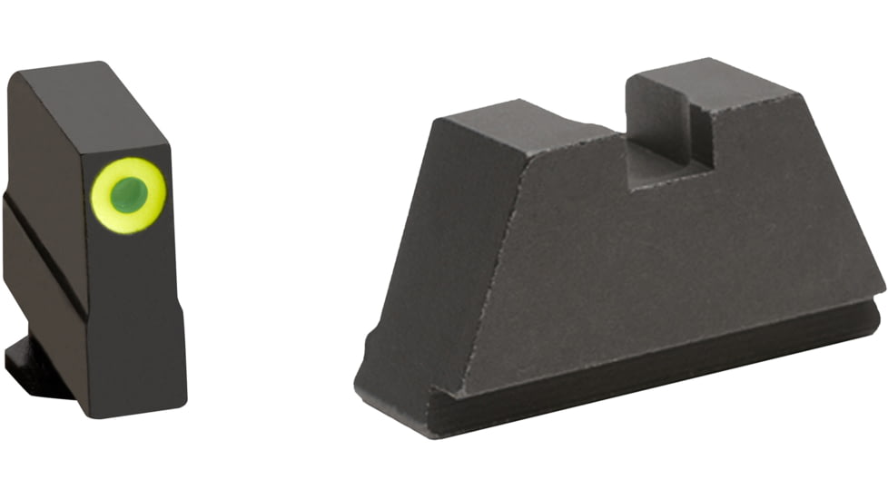 AmeriGlo Glock 3XL Tritium Night Sight Suppressor/Optic Height Sets, Green Tritium LumiGreen Outline .365in front, FlatBlack .451in Rear, Fits all Glock Except 42 &amp; 43, 3XL, up to 0.341in DH, GL-691