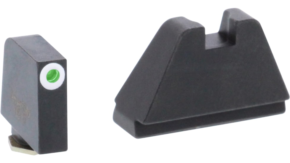 AmeriGlo Glock 5XL Tritium Night Sight Suppressor/Optics Height Sight, Green Tritium White Outline .407in front, FlatBlack .507in Rear, Fits all Glock Except 42 &amp; 43, 3XL, up to 0.341in DH, GL-482