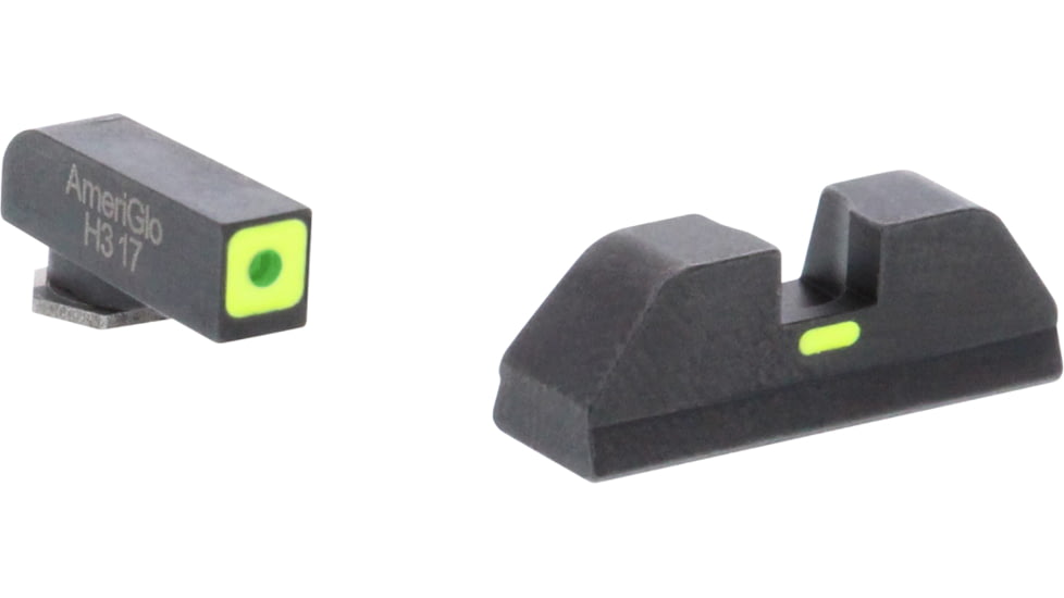 AmeriGlo Glock Gen 5 Cap Tritium Pistol Sight Sets, Green Tritium Lamp LumiGreen Square Outline FRONT, LumiGreen Line non Tritium REAR, GL-5614