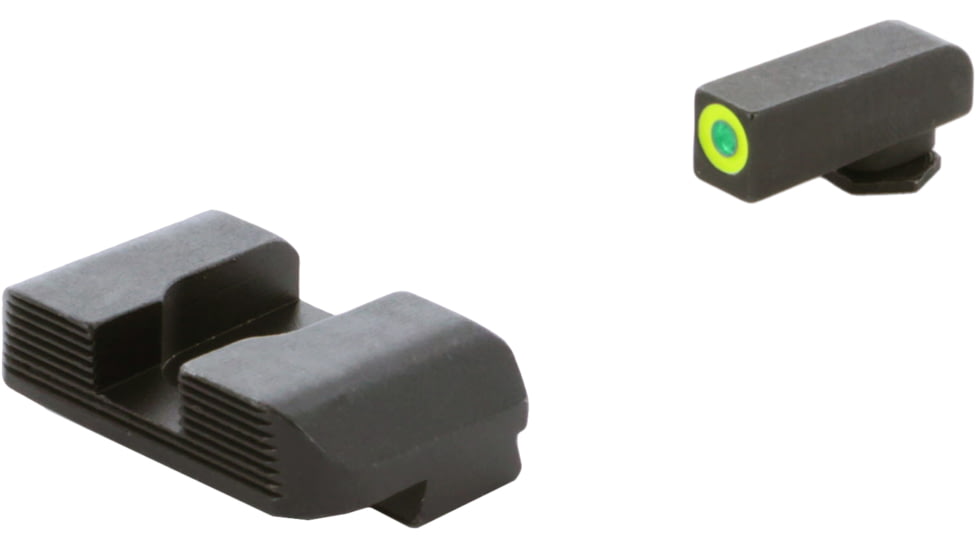 AmeriGlo Glock Protector Tritium Pistol Sight Sets, Green tritium lamp LumiGreen Outline FRONT, Black serrated REAR, GL-703