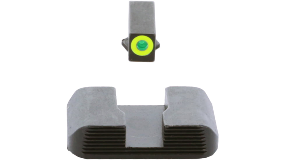 AmeriGlo Glock Protector Tritium Pistol Sight Sets, Green tritium lamp LumiGreen Outline FRONT, Black serrated REAR, GL-703