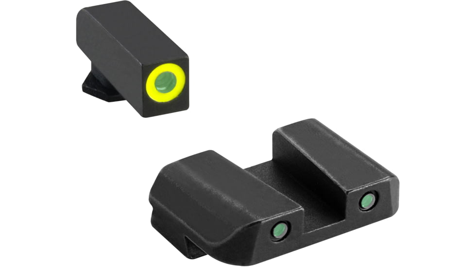 AmeriGlo Glock Spartan Operator Tritium Pistol Sight Set, Green Tritium Lamp LumiGreen Outline FRONT, Green Tritium Lamp Black Outline REAR, GL-550