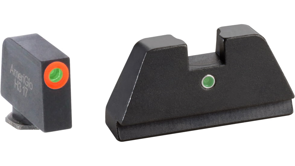 AmeriGlo Glock Tritium Night Sight Suppressor/Optics Height Sight, Green tritium Lamp Orange outline front, Single green tritium dot rear .315in F .394in R, XL, up to 0.284in DH, GL-291