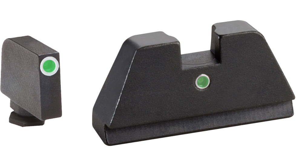 AmeriGlo Glock Tritium Night Sight Suppressor/Optics Height Sight, Green tritium Lamp White outline front, Single green tritium dot rear .315in F .394in R, XL, up to 0.284in DH, GL-191