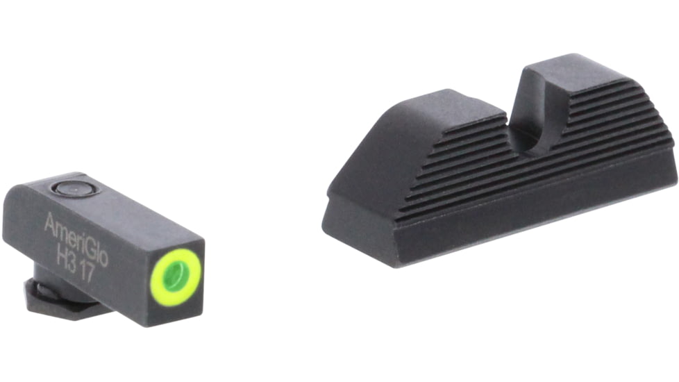 AmeriGlo Green Tritium Lamp, LimeLumi Outline FRONT, Black Serrated U notch REAR, All Gen, 20,21,29,30,31,32,36,40,41, GL-356