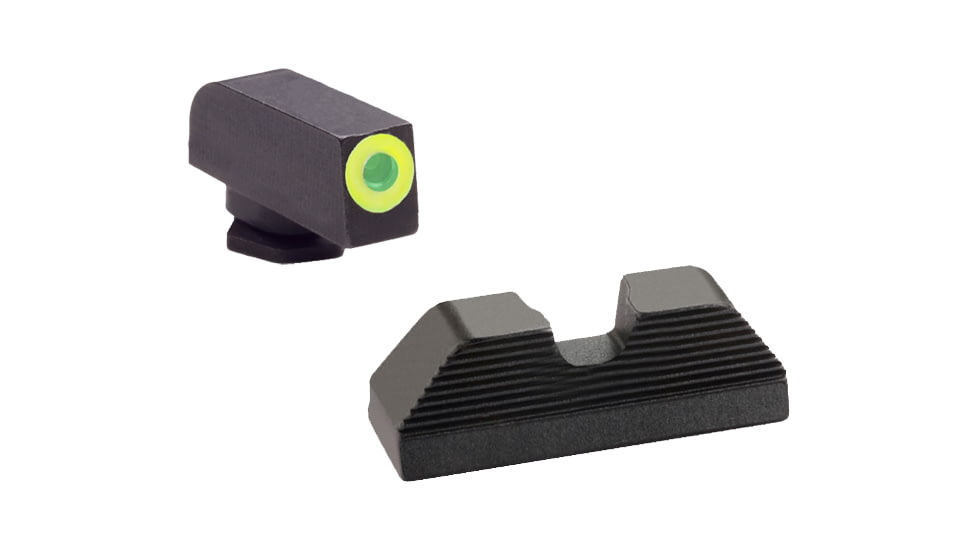 AmeriGlo Green Tritium Lamp, LimeLumi Outline FRONT, Black Serrated U notch REAR, Gen 5, 17,19,19x,26,34,45, GL-5354