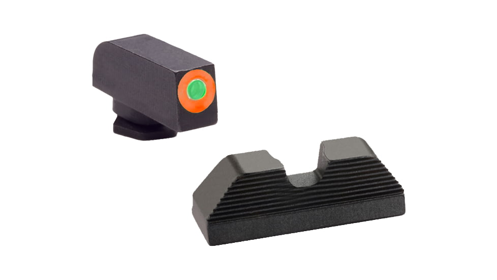 AmeriGlo Green Tritium Lamp, Orange Outline FRONT, Black Serrated U notch REAR, Gen 5, 17,19,19x,26,34,45, GL-5353