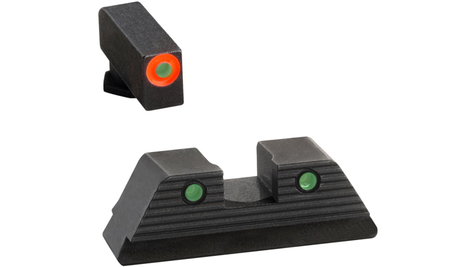 AmeriGlo Green Tritium Lamp, Orange Outline FRONT, Green Tritium Lamp, Black Outline Serrated SQ REAR, Height .180, Width .140, GL-816