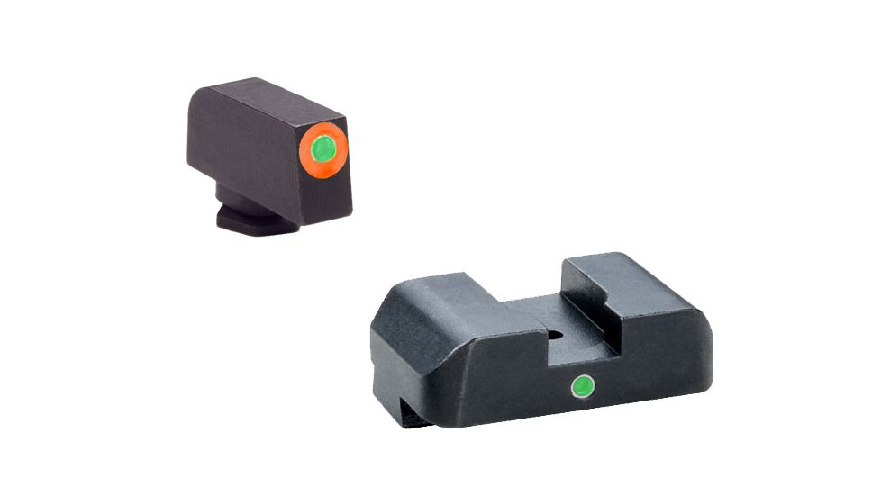 Ameriglo Night Sight Set - Pro I-Dot Style - Green w/ ProGlo Orange Outline Front / Single Green Rear - Fits For Glocks 17