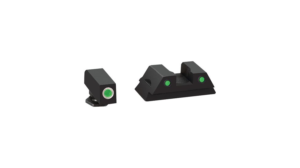 Ameriglo Operator Night Sights For Fits Glock 42 Green With White Outline Front Green With Black Outline Rear
