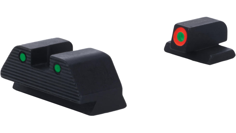 AmeriGlo Smith &amp; Wesson Trooper Night Sight, Green Tritium Orange Outline FRONT, Green Tritium Black Outline Serrated SQ REAR, Smith &amp; Wesson, SW-817