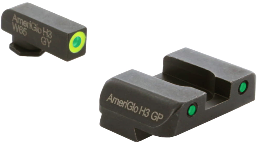 AmeriGlo Spartan 3 Dot Night Sights for Glock 17/19/22/23/24/26/27/33/34/35/37/38/39 w/Green Tritium LumiGreen Outline Front/ Green Tritium Black Outline Rear, GL-546