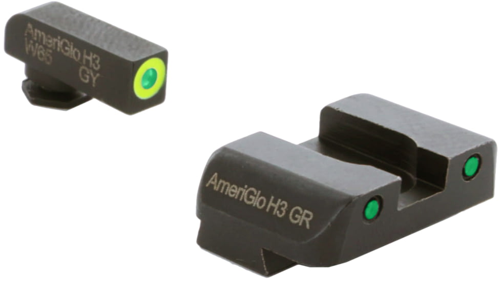 AmeriGlo Spartan 3 Dot Night Sights for Glock 20/21/29/30/31/32/36/40/41 w/Green Tritium LumiGreen Outline Front/ Green Tritium Black Outline Rear, GL-548