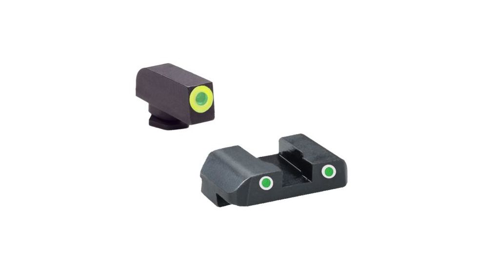 Ameriglo Tritium Front/Rear Combo Sights Green Dot White Outline Rear And Green Dot LumiLime Outline Front For Glock 20-41