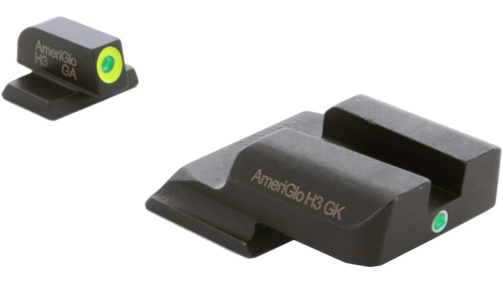 AmeriGlo Tritium Front and Rear Sights MP Shield 2 Dot night Sight set ProGlo Front with LumiLime Outline, GRN single Dot Rear SW-345