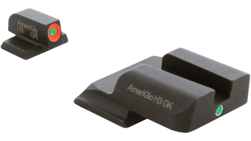 AmeriGlo Tritium Front and Rear Sights MP Shield 2 Dot night Sight set ProGlo Front with ORNG Outline, GRN single Dot Rear SW-245