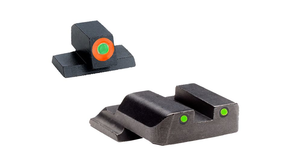 AmeriGlo Tritium Operator 3 Dot Night Sight Set, Green ProGlo Front Orange Outline, Green Rear Black Outline