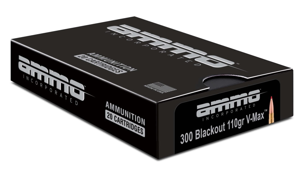 Ammo, Inc. .300 Blackout 110 Grain V-Max Brass Cased Centerfire Rifle Ammo, 20 Round, Box, 300B110VMX-A20