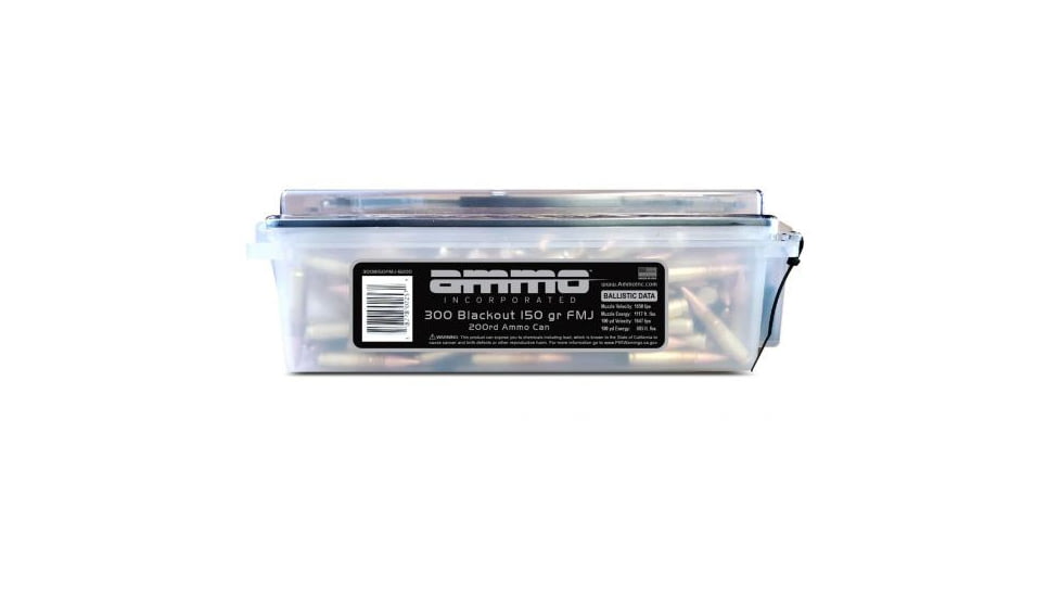 Ammo, Inc. .300 Blackout 150 Grain Full Metal Jacket Brass Centerfire Rifle Ammo, 200 Rounds, 300B150FMJ-B200